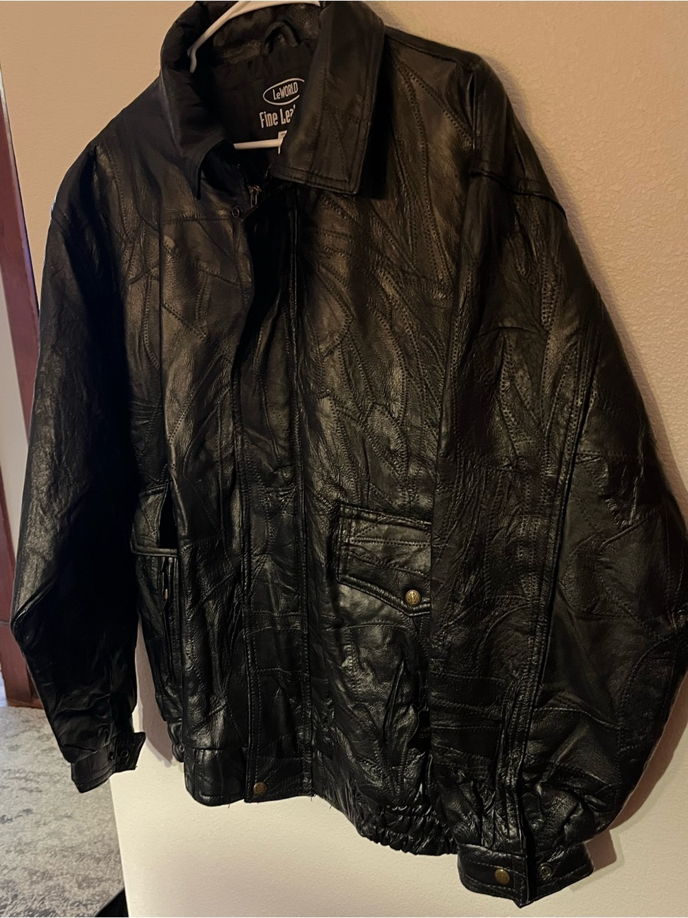 VINTAGE NWT LeWorld Men's Black Leather Bomber Jacket XXL